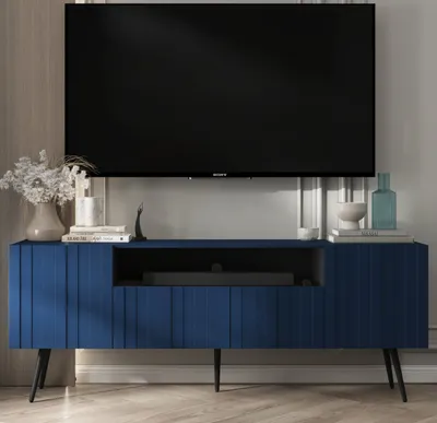 Produktbild von TV-Schrank Glamour RTV RTV-Schrank Elpis 2 - Modern - Lindner Möbel - 150cm x 60,5cm x 36,5cm, Farbe: Marineblau matt, Schwarz Metallbeine