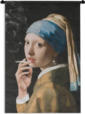 Produktbild von MuchoWow® Wandteppich Wandbehang Mädchen mit Perlenohrring - Johannes Vermeer - Zigaretten 120x180 cm Tapisserie Dekoration Wandtuch - Schlafzimmer - Dekorationen für das Haus