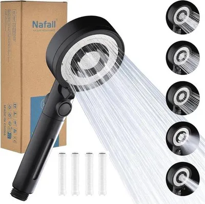 Produktbild von Famanu Duschkopf Wasserersparnis 5 Strahlarten - Hochdruck Handdusche mit 4 Filtern für Badezimmer
