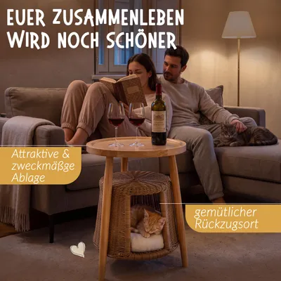 Image de Petigi Rotin Table pour chat Table d'appoint Grotte pour chat Panier chat