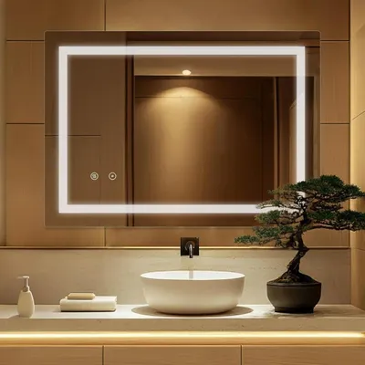 Immagine prodotto di Specchio da bagno a LED - Specchio - Specchio per il bagno - Specchio a parete - Specchio illuminato - 90 x 70 cm - Antiappannamento