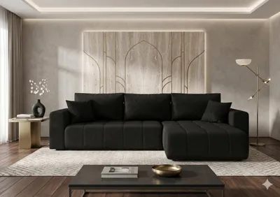 Produktbild von CORNERO Ecksofa LARA mit Schlaffunktion und Bettkasten Couch Sofa L-Form Eckcouch Sofa mit Schlaffunktion Dunkelgrau Ottomane rechts