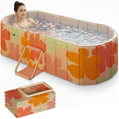 Produktbild von Faltbare Badewanne Sitzbadewanne Erwachsene - 150 x 86 x 50 cm - Orange Blumenmuster - Innen und Außen