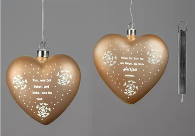Produktbild von 2er Set LED Hängedeko Herzen mit Spruch orange D. 15cm mit Timer Glas Formano WA