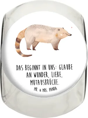 Produktbild von Mr. & Mrs. Panda Frischhaltedose Nasenbär L 870ml - Weiß - Geschenk, Bonboniere, glasbehälter, Tiermotive, Dekoglas, Nasenbären, Kaffeedose, Rüsselbär, Bär