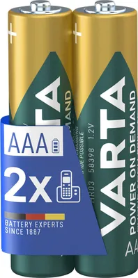 Obrázok produktu pre Batérie VARTA AAA, nabíjateľné, 2 kusy, dobíjacie batérie pre telefóny, 800 mAh