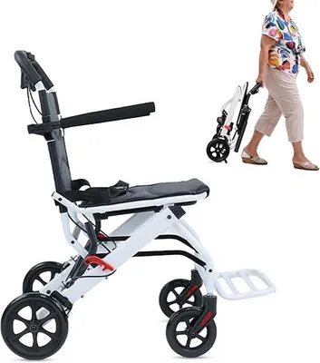 Produktbild von Tragbarer Transit-Reiserollstuhl, Faltbar, Leicht (8,2 kg), für Erwachsene, Senioren, Transportrollstühle, Unterstützung 90 kg, Aluminium