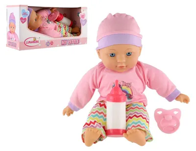Zdjęcie produktu dla Lalka bobas 30cm miękkie ciało z butelką, smoczek w pudełku 31x15,5x10cm