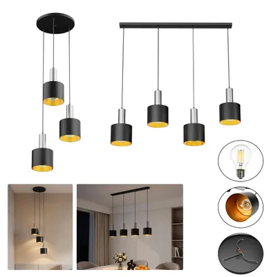 Image de Lampe suspendue YRHome à 3 ampoules 15 W, lampe moderne en métal, réglable en hauteur jusqu'à 150 cm, avec ampoule E27, style industriel pour la salle à manger, la cuisine et le salon