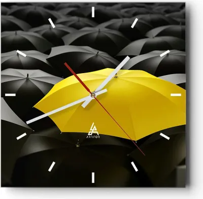 Produktbild von Wanduhr - Quadrat - Glasuhr - Regenschirme Regen Wetter - 30x30cm - Schleichendes Uhrwerk - Lautlos - zum Aufhängen bereit - Dekoration Modern - Wanddekoration aus Glas - C3AC30x30-2564