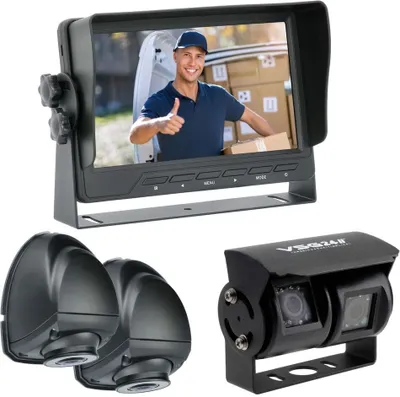 Produktbild von 7" Rückfahrkamera Set RUNDUMBLICK |  QUAD-Monitor, Doppellinsen & Seitenkamera-Set  90°,120° und 150° Blickwinkel Transporter, Wohnmobil & LKW RVS-24512