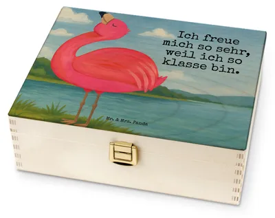 Produktbild von Mr. & Mrs. Panda teebeutelbehälter Flamingo Stolz Design - Weiß - Geschenk, Tee Organizer, Selbstliebe, Rosa, Teebeutel Aufbewahrung, Teebox, Teedose, holz, für Paare
