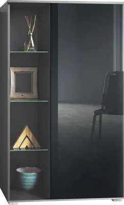 Produktbild von Vladon Vitrine Davos,  Germany, Standvitrine mit 3 Glasböden und 8 Fächer, Anthrazit matt/Schwarz Hochglanz  (71,5 x 134 x 35 cm)