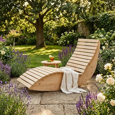 Produktbild von Holzliege Wellenliege Waldsofa Gartenliege "Schaukel-Sannerl" (Fichte) Breite 80cm Schaukelliege Relaxliege Himmelsliege