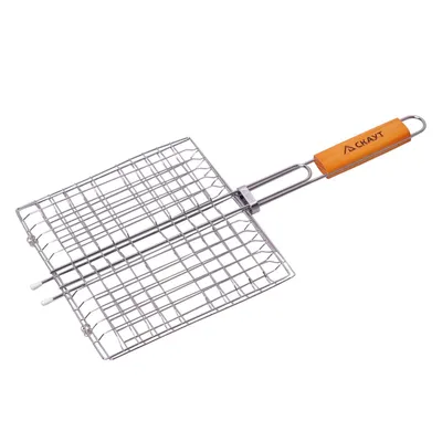 Produktbild von Grillrost Grillgitter Holzgriff Grillzubehör Verchromt BBQ Grillplatte 27x24cm
