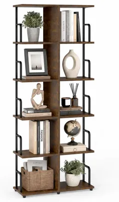 Image de Étagère de rangement industrielle, 5 niveaux, 60x24x156,7 cm, en métal, couleur marron et noir