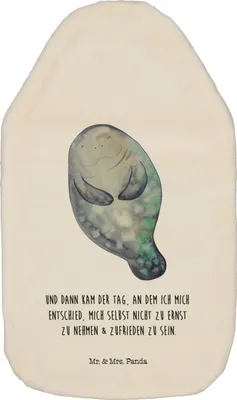Produktbild von Mr. & Mrs. Panda Wärmflasche Seekuh Happy - Weiß - Geschenk, Neuanfang, Neustart, Freundin, Wärmflaschen mit Bezug, Meer, Achtsamkeit, wärmebeutel, Wärmekissen
