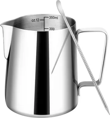 Image de Pot à lait argenté de 350 ml avec pot à mousse en acier inoxydable
