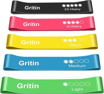 Produktbild von Fitnessbänder 5er Set Widerstandsbänder mit 5 Stufen 100% Latex Fitnessband Resistance mit Deutscher Übungsanleitung und Tragebeutel Gymnastikband