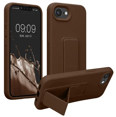 Produktbild von kwmobile Handyhülle für Apple iPhone 17e / iPhone 16e Hülle - TPU Silikon Case mit Fingerhalter und Stand - Schutzhülle Cover in Chocolate