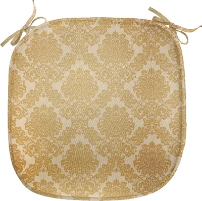 Produktbild von ABAKUHAUS Damast Polster für Esszimmerstühle, Klassische Blumen-Entwurf, Dekoratives wasserfestes Kissen mit Riemen für Küchensitze, 40 cm x 40 cm, Mustard Bernstein