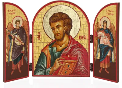 Produktbild von Evangelist Lukas Ikone Triptychon MDF-Holz 25x16cm Christlich 13871
