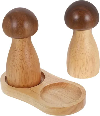 Produktbild von Manuelles Set aus Holz mit Salz- und Pfeffermühle in Pilzform und Untersetzer