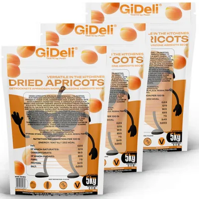 Productafbeelding van Gedroogde abrikozen, 15 kg. Zonder toegevoegde suiker, puur natuur, rauw, veganistisch. GiDeli