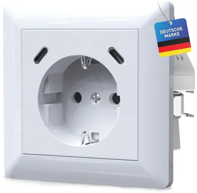Produktbild von Stopcontact mit Schnellladefunktion, USB-C/C PD 3.0 QC, Einbaustromversorgung, weiß