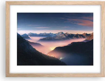 Produktbild von Gerahmtes Poster - Rahmen in heller Eiche - Berge Wolken Nebel - 40x30 cm - Wand Bild - Wanddeko - Wandbilder - Kunstposter - Wandposter - Bilderrahmen - Bilder - Kunstdruck - P2NAA40x30-5004