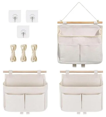 Hängeorganizer-Set 3er, faltbar, Leinen, 3 Fächer, für Bad & Büro