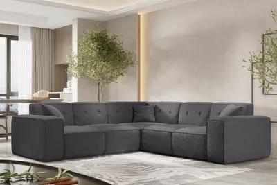 Produktbild von Ecksofa Designersofa CESINA in Stoff Ascot Bukla Grafit Seite Universal