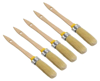 Produktbild von Wachspinsel, 5 Stück, 5 x 1,8 cm, ovale PET-Faserborsten mit Holzgriff, Malwerkzeug für Möbel und Heimdekoration