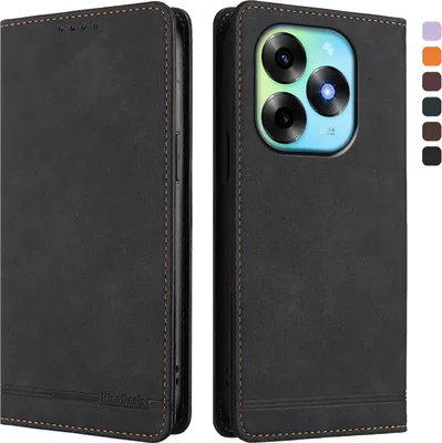 Image de Etui pour itel S23+, étui rétro en cuirPolyuréthaneavec support et fentes pour cartes de crédit Noir