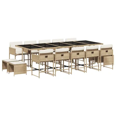 Produktbild von vidaXL 15-tlg. Garten-Essgruppe mit Kissen Beige Poly Rattan