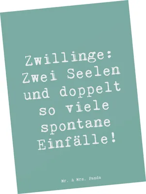 Produktbild von Mr. & Mrs. Panda Postkarte Spruch Zwillinge Abenteuer - Meeresbrise - Geschenk, Sternzeichen, Zwillingsliebe, Ansichtskarten, Geschenke Astrologie, Postkarten, Horoskop