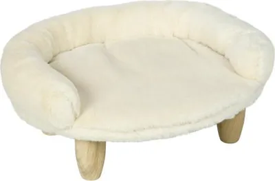 Produktbild von Katzensofa Cremeweiss Haustiersofa 47x40x20 cm Gemuetlich Erhoehtes Design Hundecouch Flanell Mit Holzbeinen Fuer Haustiere