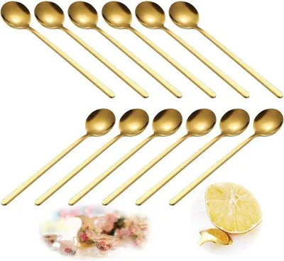 Produktbild von Famanu Kaffeelöffel 12 Stück - Edelstahl, goldene, runde Dessertlöffel
