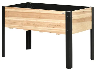 Image de Jardinier vertical pour herbes aromatiques, avec tissu non tissé. Plate-bande surélevée en bois et métal, en bois massif et acier, en bois naturel et noir. | Hauteur : 74 cm | Dimensions : 120 x 60 x 74 cm