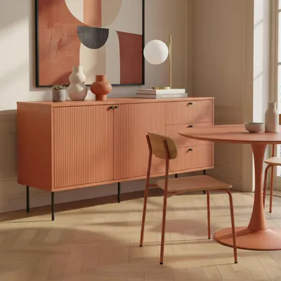 Image de Buffet 2 portes et 3 tiroirsReproduction mélaminé 150 cm orange - Oviala Romeo