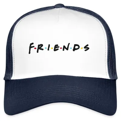 Produktbild von Spreadshirt Friends Offizielles Logo Stick-Design Trucker Cap, One size, Weiß/Navy