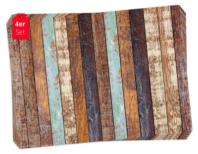 Produktbild von Tischsets | Platzsets abwaschbar – Holzoptik gestreift – aus Premium Vinyl (Kunststoff – BPA-frei) - 4 Stück - 44 x 32 cm -  Germany
