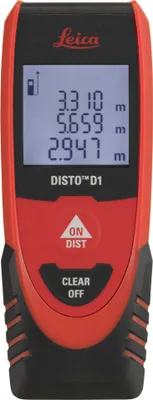 Zdjęcie produktu dla Leica DISTO D1, Dalmierz laserowy, ft, wejście, m, Czarny, Czerwony, Cyfrowy, IP54, Android, iOS
