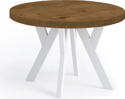 Produktbild von Runder Ausziehbarer Tisch für Esszimmer, PERO, Loft-Stil, Skandinavische, Durchmesser: 80 / 130 cm, Farbe: Eiche Lefkas / Weiß