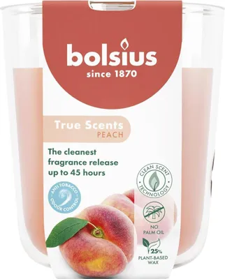 Produktbild von Duftkerze im Glas, Pfirsich, True Scents, BOLSIUS, 97/85 mm, Brenndauer ca. 45h