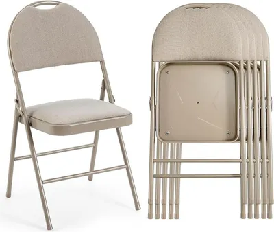 Immagine prodotto di set di sedie pieghevoli 4 pezzi, sedie in tessuto con doppia cerniera, sedile e schienale imbottiti, poggiapiedi, con maniglia integrata, beige