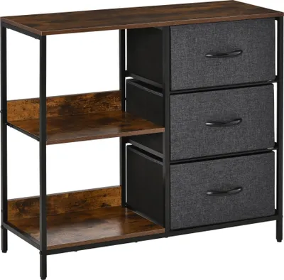 Image de Commode avec tiroirs en tissu - Étagère de rangement - 3 tiroirs - 2 étagères - Pliable - Style industriel - Gris