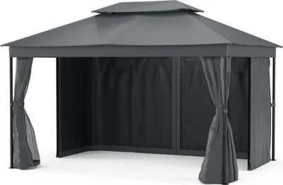 Obrázek produktu pro Blumfeldt Mondo Dual Pavilion 3x4 - dvojitá střecha a sítě proti komárům, nerezavějící kovový rám, střecha odolná vůči povětrnostním vlivům, zahradní altán, tmavě šedý