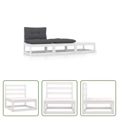 Produktbild von The Living Store 3-tlg. Garten-Lounge-Set mit Kissen Weiß Kiefer Massivholz