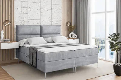 Produktbild von ALTDECOR  Boxspringbett mit Silber Füßen, Matratze und Lattenrost, Boxbett, Topper, Polsterbett mit Bettkasten, Bett mit Stauraum H4-Matratze, Doppelbett - BOXI3-FS- 180x200 - Grau Monolith 84